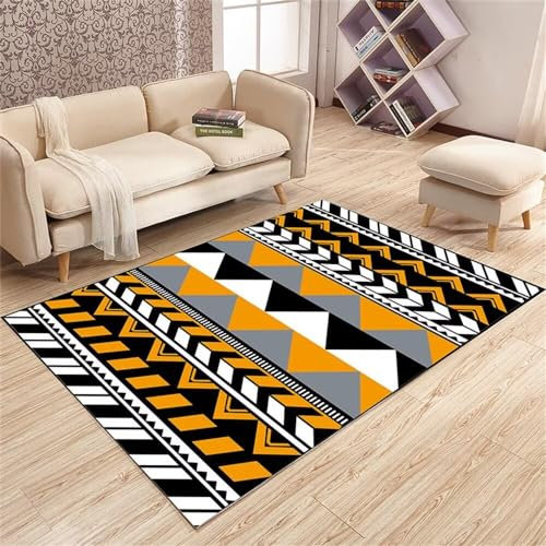 Kunsen Gamer Teppich Wohnzimmer rutschfest geometrisch modern schwarz weiß orange Teppich läufer Mehrfarbig Flickenteppich teppichläufer140X200CM