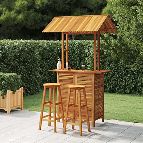 ShCuShan 3-TLG. Gartenbar-Set Stehtisch Outdoor Bartisch-Set Bar MöBel Bar Outdoor Theke Garten Theke Bar Massivholz Akazie 3116006