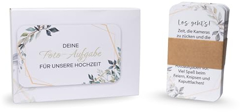 Fotoboxaufgaben Exklusives Set von 90 Hochzeits 84 kreative Aufgaben, 5 personalisierbare Karten - Hochwertige Verpackung - Unvergessliche Hochzeit