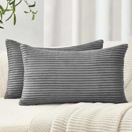 Topfinel Kissenbezug Kordsamt Zierkissenbezug Dekokissen Sofakissen Kord Kissenhülle Dekorative Weiche Zierkissenbezüge Kissen für Sofa Sessel Zuhause Schlafzimmer 40x60 cm Dunkle Grau