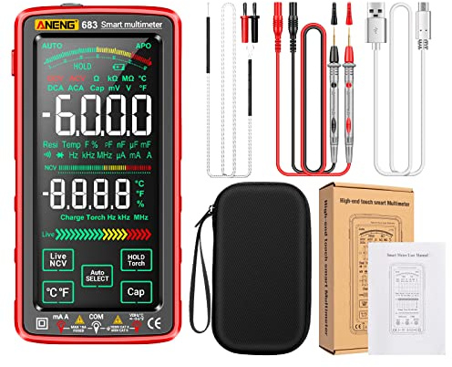 Sunydog Digitalmultimeter, 683 6000 Counts Großer Touchscreen Wiederaufladbares Multifunktionsmessgerät Universelles Voltmeter zur Messung von Spannung, Stromstärke, Widerstand und Dioden