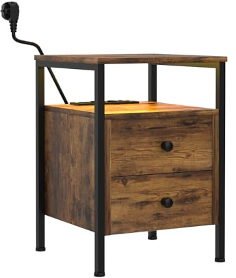 nwixbqoqn Table de Chevet, Table Basse avec Prises Électriques et Ports USB, Table d’Appoint avec 2 Tiroirs et Étagères de Rangement pour Salon, Chambre, Bureau à Domicile, Marron, 40x40x61cm