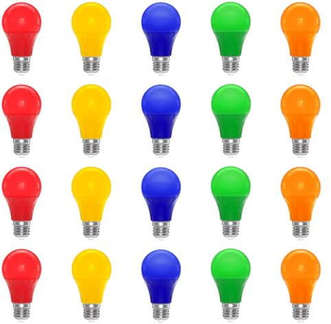 ZFQ Bunte Glühbirnen LED E27 3W, A60 LED Farbige Glühbirne, Gemischte Farben Rot Gelb Blau Grün Orange, für ühnen Innendekorationen Halloween Weihnachten Party Bar, 20 Stück