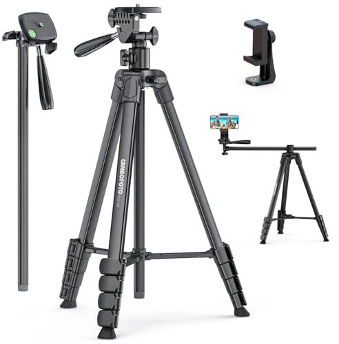 CAMBOFOTO Treppiede orizzontale 185 cm per iPhone/fotocamera, Treppiede overhead per smartphone flessibile, Supporto per telefono per riprese video/Borsa da trasporto