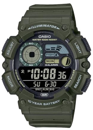 Casio WS1500H Series | Men’s Digital Watch | 100M WR | Dual Time | Countdown Timer | LED Light | Moon Phase | Fishing Mode | Auto Calendar | Multi Alarms | 1/100 SEC Stopwatch | 10 Year Battery