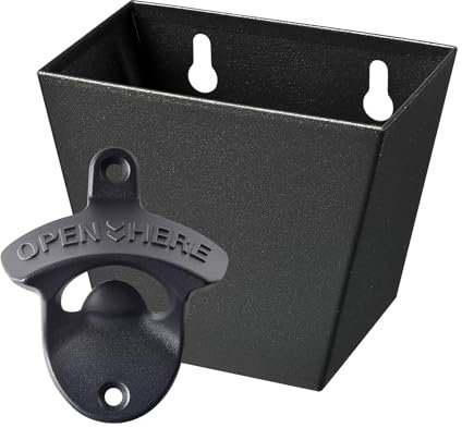 HAIICEN Black Bottle Opener Wall Mounted Beer Opener with Cap Catcher Bucket Stainless Mountable for Post Table