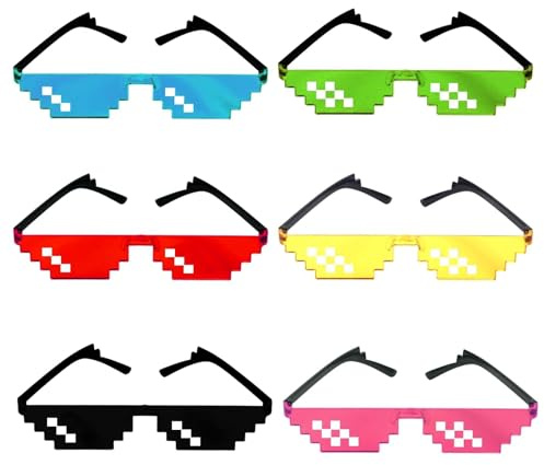 Duluok 6PCS Gafas de Sol Píxeles y Mosaico Vistoso para Víspera de Todos los Santos, Vacaciones y Decoración Divertida