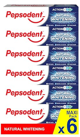 Pepsodent Naturlig fluor kalciumblekande tandkräm för vitare tänder på en vecka 75 ml (6 x 75 ml pack)