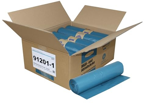 250 blaue Müllsäcke mit 70 Liter Volumen | Typ 60 | 10 Rollen à 25 Säcke | Stabile, blickdichte Abfallsäcke aus 100 % recyceltem Polyethylen, perforiert auf Rolle, passend für viele Ständer & Behälter