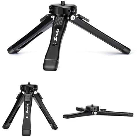 zeadio Heavy Duty Mini Metal Tripod Stand - Universal Small Table Tripod for Camera, Gimbal, Action Cam, Camcorder, Microphone, LED Light, etc(40kg/88lb Load)