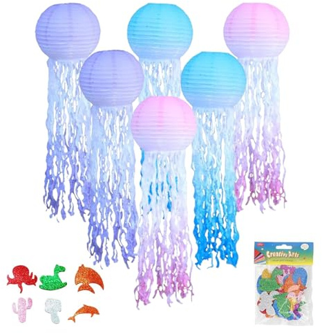 JAWAI 6 Pieza Farolillos de Papel de Colores, Linternas de Papel de Medusas, Faroles de Medusas para Colgar, Adecuado para Fiestas, Reuniones, Decoraciones