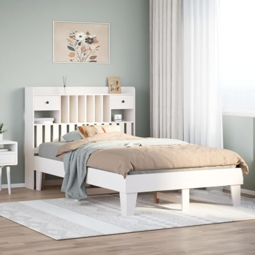 Sufrk 3308859 - Marco de cama de madera maciza sin colchón, marco de cama de madera, 135 x 190 cm, madera de pino blanco, 135 x 190 cm