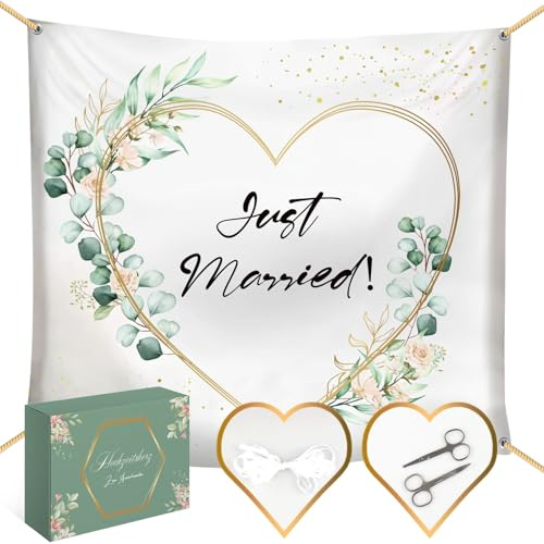 Hochzeitsherz Im Modernen Boho-Stil Geschnitten, 200x180cm Hochzeitslaken zum Ausschneiden, 2 Scheren und 10 Meter Seil Perfekt für Hochzeitsdekorationen Und Hochzeitsspiele für Frischvermählte (F)