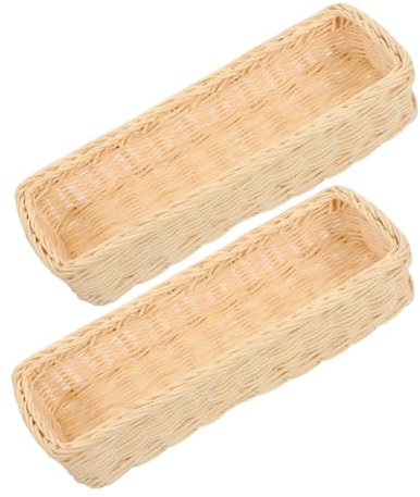2pcs White Woven Cutlery Basket Handcrafted Rattan Flatware Organizer Silverware Storage Basket Utensil Holder for Kitchen and Dining Table