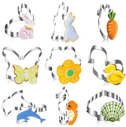 Moldes De Galletas - Moldes para Galletas de Acero Inoxidable, 9 Piezas,Resistentes y Seguros, Ideales para Galletas, Pasteles y Decoraciones de Fiestas (Plateado)