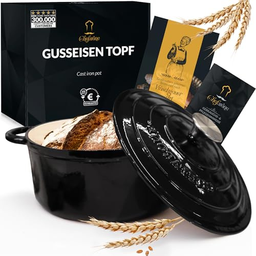 Chefarone Cocotte en Fonte Émaillée 26 cm (4,7 L) – Marmite avec Couvercle Compatible Induction et Four – Fonte de Qualité Supérieure – Idéale pour Pain, Ragoûts, Rôtis et Plats mijotés