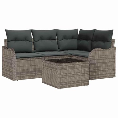 vidaXL Garten-Sofa-Set mit Kissen 5 pcs Schwarz Poly Rattan, Garten und Terrasse, modulares Outdoor-Sofa-Set, robuster Rattansessel, verstellbare Füße, modernes wetterfestes Mobiliar