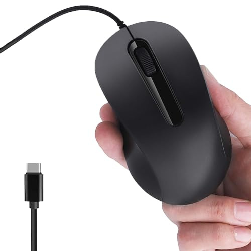 Wired Mouse Type C Interface Silent Portable Ergonomic Travel USB Small Wired Optical Mice with 3 Buttons Plug and Play for Laptop Tablet PC MacBook Mobile Phone Office Boy Girl Man Womam Gift（Black）