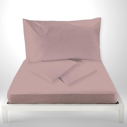 ZAMBAITI Set Lenzuola Matrimoniale Sugar Tinta Unita – Completo Letto Due Piazze in 100% Cotone – 4 Pezzi (CIPRIA)