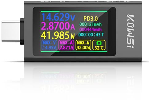 Testeur USB C Wattmetre de Tension, YEREADW 3,3-40V 0-12A Type C Tester Multimètre Numérique Electrique de Courant, Voltmètre Ampèremètre Capacité Alimentation Chargeur Détecteur