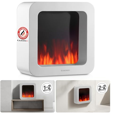 KAMINIO Cheminée électrique de Table MIA - Feu Table décoratif avec Effet Flamme 3D, sans Fil, Portable, Batterie Longue durée (Blanc, 16/40cm)