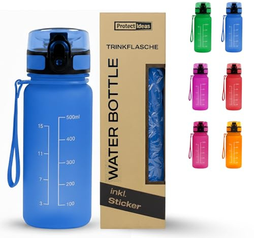 BierEx Trinkflasche Kinder Auslaufsicher 0,5L – BPA-Frei Wasserflasche 500ml für Schule, Sport, Wandern & Fitness – Geschmacksneutral, Leicht, Trinkflasche Mit 6 Aufklebern für Kinder (Blau)