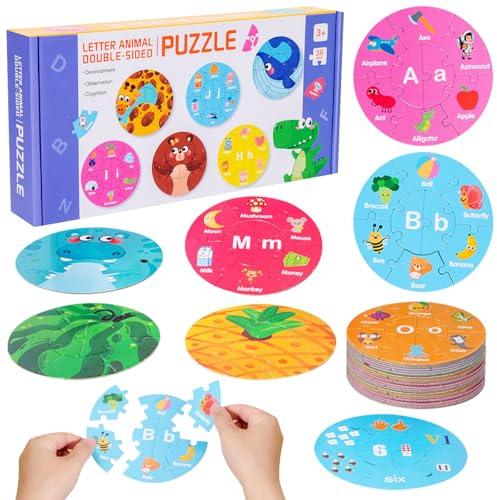 Apprentissage des lettres, jeu éducatif à partir de 3 à 8 ans, puzzle coloré double face, jouet Montessori à partir de 3 ans, pour jeunes filles et enfants d'âge préscolaire