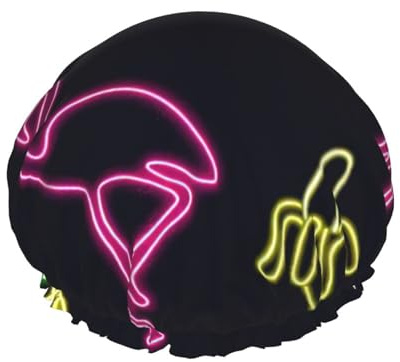Weiche Duschhaube mit Ananas-Bananen-Flamingo-Druck, für Damen und Herren, wiederverwendbar, leichter Hut und Badehaarkappe