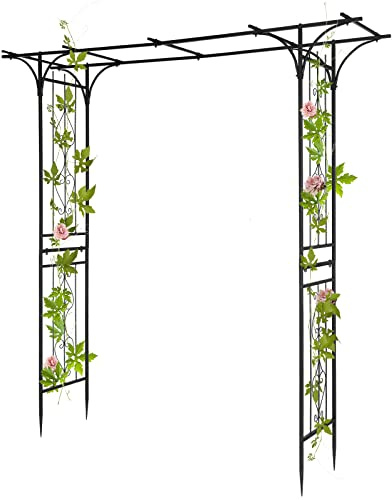 LEADZM Rosenbogen aus Metall stabil, Gartenbogen aus Metall, 206x41x216cm | Stabiler Rankbogen für Kletterpflanzen, Hochzeits- und Terrassendekoration, Schwarz