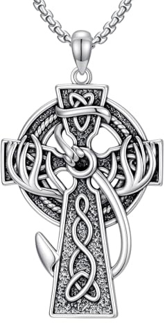PARYFO Geweih Kreuz Halskette 925 Sterling Silber Fischhaken Anhänger Keltischer Kreuz Halskette Religiöser Geweih Schmuck Geschenke für Männer Damen