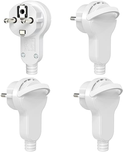 4 Stück Schuko Stecker Flach, Extraflach Schutzkontakt Winkelstecker mit Klappgriff, 250V 16A für Kabel bis 3x1,5 mm² Schuko Stecker Flachstecker Weiß