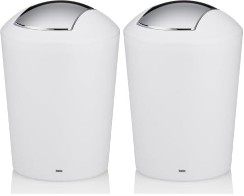 kela Seau à cosmétique blanc 1,7l, mini poubelle de salle de bain avec couvercle basculant, plastique, MARTA, petite poubelle de table blanc mate (Lot de 2)