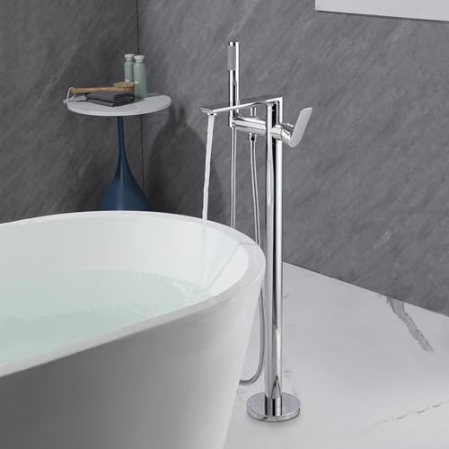 Standarmatur Badewanne Freistehend Chrom 360° Drehbar Badewannenarmatur mit Handbrause Dusch Armaturen Set 2 Wasserauslässe