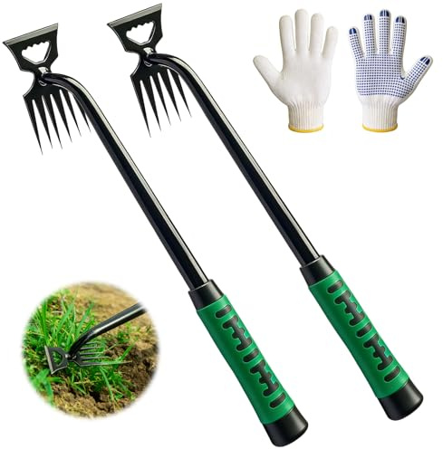 Chuanhylis Kit de DéSherbage 3 PièCes, Desherbeur Manuel, Nouvel Outil de DéSherbage， Sarcloirs en Acier Inoxydable, Manche en Acier et PoignéE Caoutchouc, Outil Robuste pour Jardin