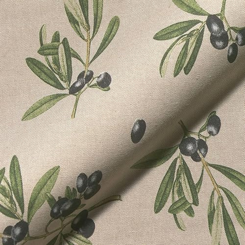 Dekostoff Canvas Leinenoptik - Tiere und Blumenmuster in vielen Designs - Meterware ab 50cm - für Taschen, Kissen, Home Decoration (Olivenzweige)