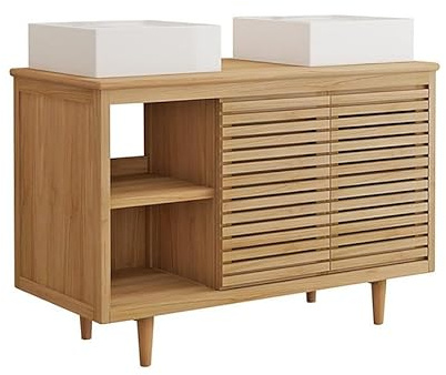 Vente-unique - Mobile con doppio lavabo Toraja - L 120cm x P 55cm x H 80cm - teak - le chiaro