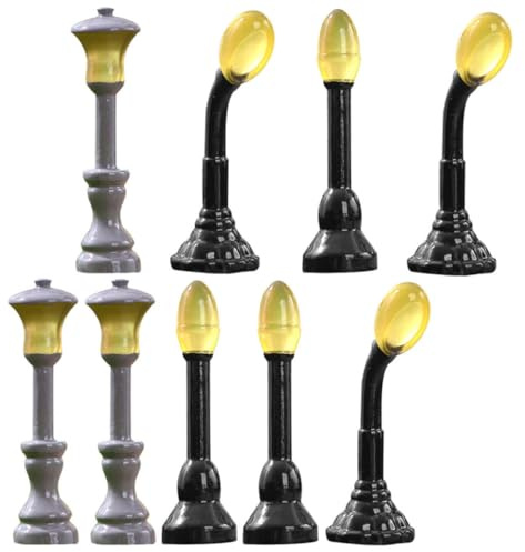 ABOOFAN Lampioni in Miniatura in Resina 9 Pezzi Decorativi Luminosi per Modellismo Ferroviario e Decorazione Casa, Simulazione Miniatura per Scenari e Diorami