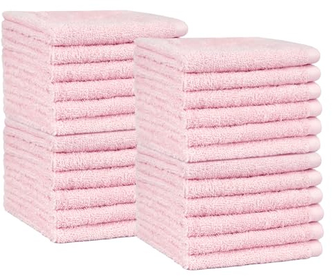 Amazon Basics Waschlappen Set, 100% Baumwolle Extra Saugfähig Schnelltrocknend, 30 x 30 cm, Blütenrosa, 24er-Pack