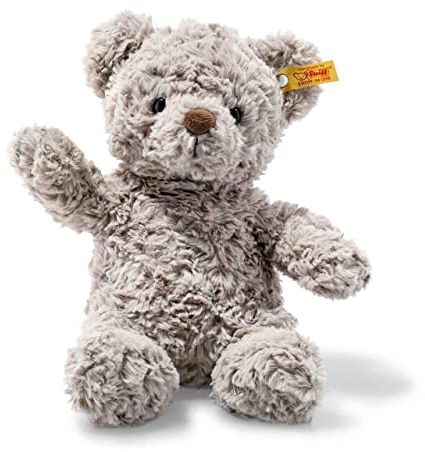 Steiff Soft Cuddly Friends Honey Teddybär hellgrau 18 cm, Teddy aus flauschigem Plüsch, Grau