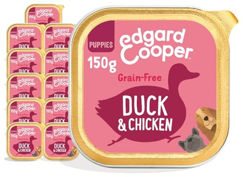 Edgard Cooper Puppy Getreidefreies Nassfutter für Hunde (Ente & Huhn 11 x 150 g), natürliches Hundefutter im Becher mit frischem Fleisch & Aminosäuren, glutenfrei, proteinreich