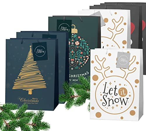 12x XXL Weihnachtstaschen Weihnachten Geschenktüten Weihnachtstüte Geschenktaschen für Geschenke