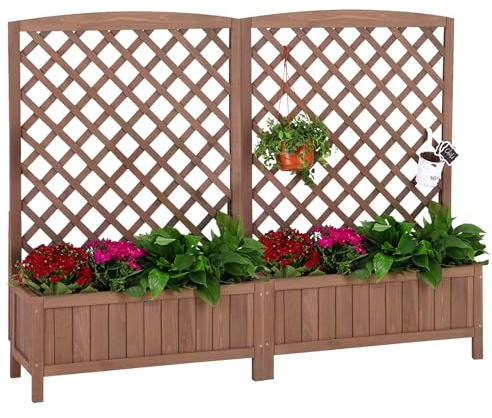 Aivituvin Planter with Trellis Raised Garden Bed Large Garden Box Outdoor for Flower Standing Vertical Lattice Panels for Vine