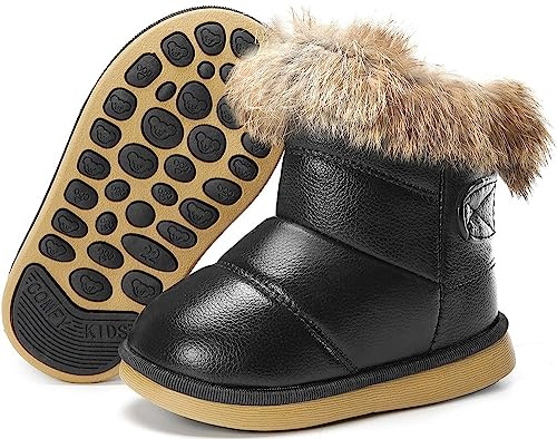 Gaatpot Stivali per Bambini e Ragazze Ragazzi Stivaletti da Neve Invernali Fodera Calda Stivaletto Scarpe di Cotone Piatto Antiscivolo Nero 29EU = 30CN