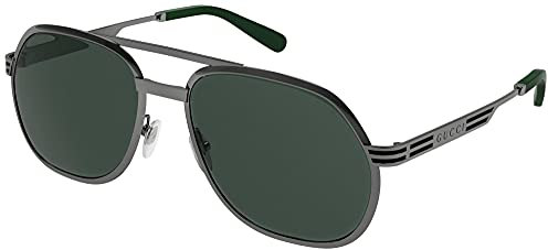 Gucci Herren Sonnenbrille Sonnenbrille (1 Stück), Ruthenium/Ruthenium/Grün, 60 mm
