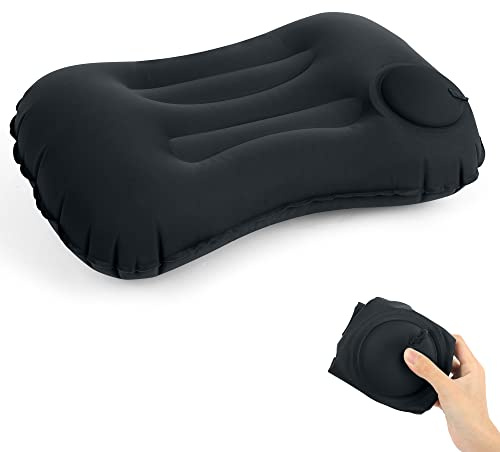 Kaket Inflatable Camping Pillow - Ultralight Travel Pillow for Beach, Adults & Kids (Black)