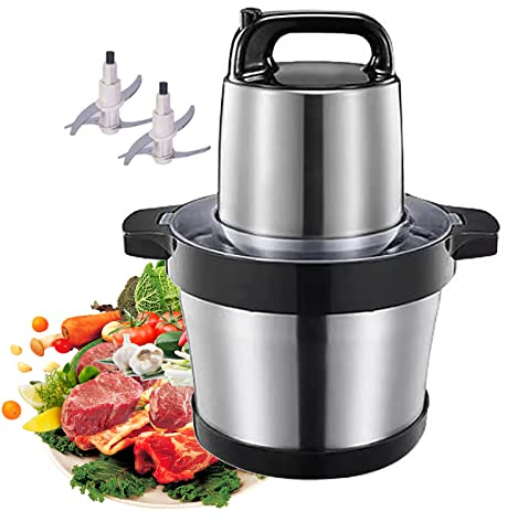 Samnuerly Picadora de Alimentos de 1000 W, licuadora de Carne Comercial, con tazón de Acero Inoxidable de Alta Capacidad de 6L, con 2 Cuchillas, para Carne/Verduras/Frutas/nueces/Huevo/Cebolla