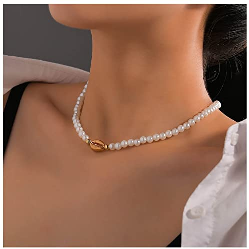 Cimenexe Bohème Perlenmuschel Choker Halskette Gold Kaurimuschel Barock Perlenkette Muschel Anhänger Kettenschmuck Für Frauen Und Mädchen