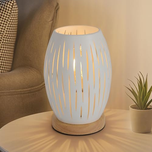 Comely Lampe de Table de Chevet pour Salon de Chambre, Blanc Base de Cage Métal Moderne en Bois E27 Petite Lumière Décorative Latérale d'intérieur (Ampoule Non Incluse)