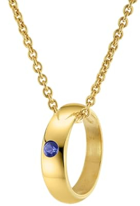 trendor Anhänger Taufring Gold 333 mit Saphir an goldplattierter Kette zeitlosesch Schmuckstück für Frauen, elegante Geschenkidee, 68062-42 42 cm