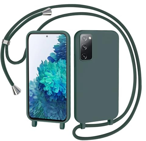 AOMYKE Handyhülle für Samsung Galaxy S20 FE / S20 FE 5G Hülle mit Band, Handyband Samsung Galaxy S20 FE / S20 FE 5G Hülle zum Umhängen Schutzhülle mit Kette Kordel Weich TPU Liquid Silikon Case, Grün